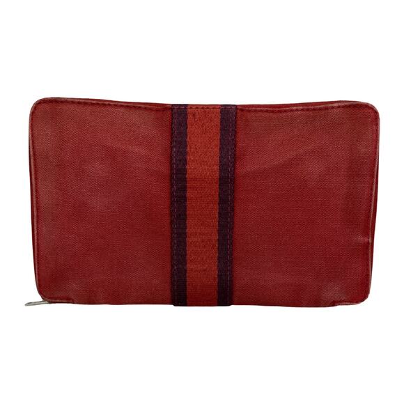 Hermès Paris Fourre Tout GM Red Canvas Zip Around Wallet with Stripe Card Slots - Picture 4 of 16